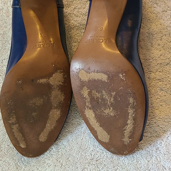 J Crew Blue Leather Heels, Peep Toe Size 8.5 - Picture 3 of 3